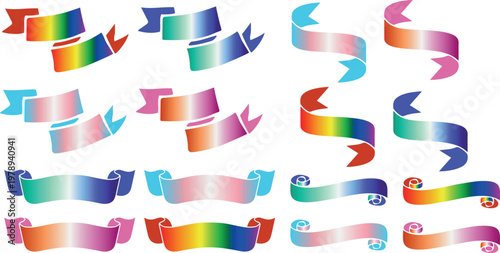 large set of various decorative ribbon backgrounds in LGBT minority colors, design for pride month