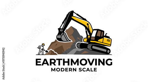 Earthmoving Company Logo Depicting Excavator and Worker