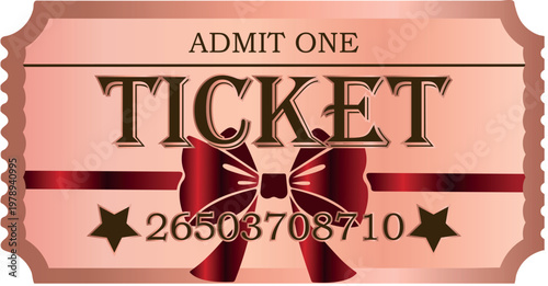 pink ticket, voucher template for discounts and promotions with various gradients with red bow and ribbons, for thematic printing, social media or web design