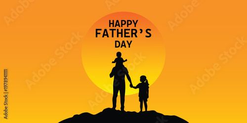 Foto Happy father's day silhouette a father and child watching the sunset