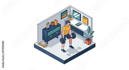 Isometric Home Gym Weightlifting Session with Dumbbells