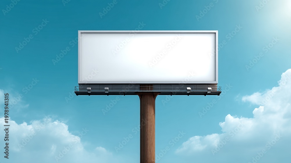 Fototapeta premium Empty Billboard Against a Bright Sky with Limited Cloud Coverage for Advertising and Marketing Concepts