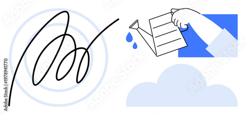 Digital authentication, cloud services, data security, digital productivity, business tools, innovation. Hand holding a signed document and cloud icon. Digital authentication and cloud services