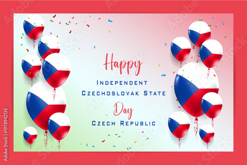 3D balloon flag card for Czech Republic Independent Czechoslovak State Day, with national colors and festive elements, perfect for patriotic celebrations, events and promotional materials.