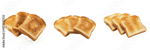 Tableau sur toile Fresh Golden Brown Toasted White Bread Slices Arranged in Three Grouped Sets on