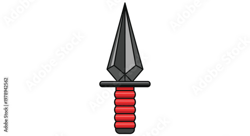 A stylized illustration depicts a sharp dark arrowhead with a red and black handle
