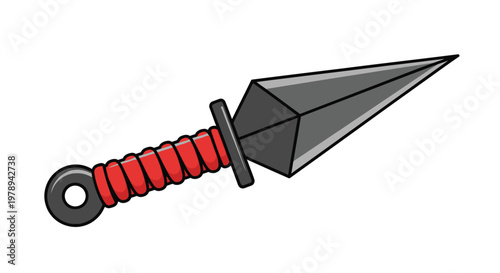 A cartoon illustration depicts a shuriken a traditional japanese hidden blade with a red handle