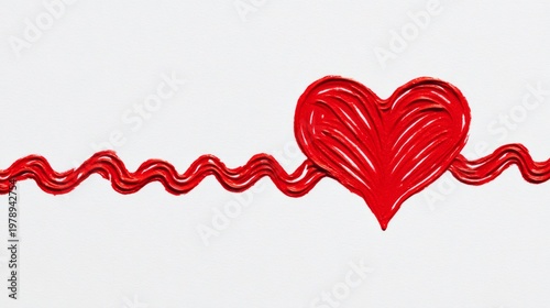 Heart design with continuous line and painted heart for Valentine's Day and love celebrations