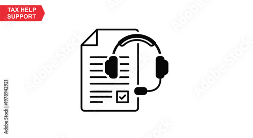 Tax help support icon with headset and document, financial consulting service vector, accounting assistance and customer service concept