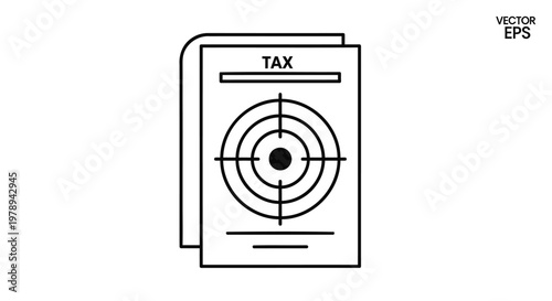 Tax document icon with target symbol, financial audit and compliance concept vector, minimalist black line art tax form illustration