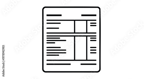 Minimalist invoice icon vector, black outline document for billing and accounting, professional business form illustration for financial reports