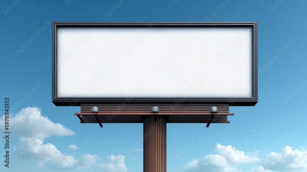 Fototapeta premium Empty billboard against a clear blue sky with soft clouds, perfect for advertising concepts and creative marketing campaigns in urban environments