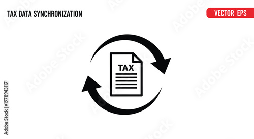 Tax data synchronization icon vector, financial document update symbol. Circular arrows for accounting sync, tax report processing graphic