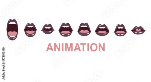 A sequence of animated lips demonstrating different mouth shapes and expressions.