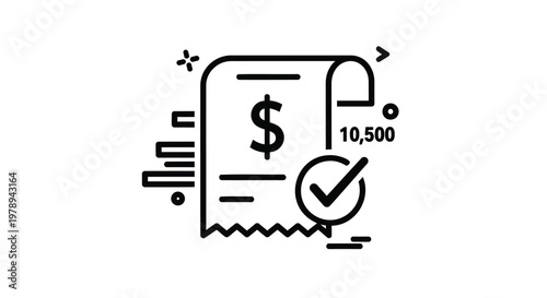Financial invoice icon tax day  with dollar sign and checkmark, paid bill receipt vector illustration, business transaction and payment confirmation graphic