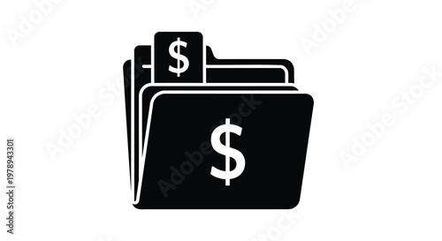 Financial folder icon tax day  with dollar sign, black silhouette of business document file, money management and banking vector illustration