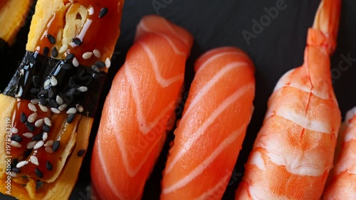Savoring fresh sushi delights in a contemporary setting with bright colors and delightful textures