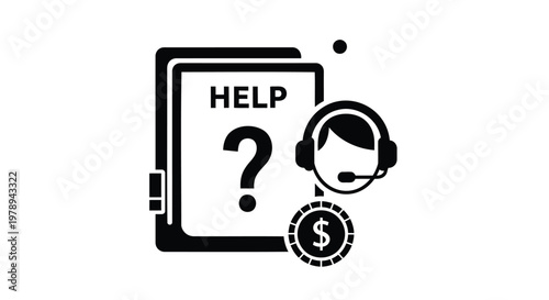 Customer help support icon, tax day  call center agent with headset and help document, financial assistance and billing support vector illustration