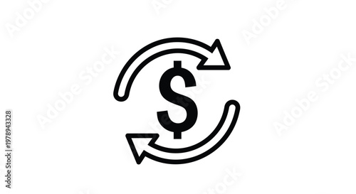 Currency exchange icon tax day  with dollar sign and circular arrows, money transfer vector symbol, financial transaction and refund sign