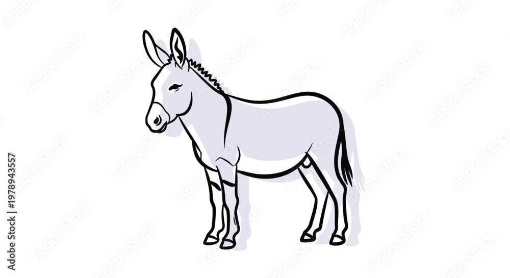 Fototapeta premium A simple line drawing of a donkey standing against a white background.