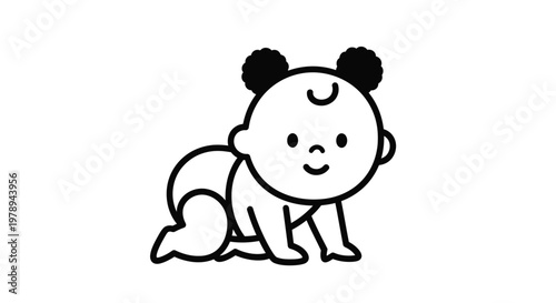 A cute cartoon baby crawls on a white background with a happy expression.