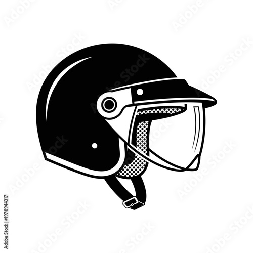 Black motorcycle helmet with visor.