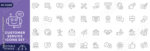 Customer service icon set. customer satisfied, assistance, experience, feedback, operator, technical support . Editable stroke