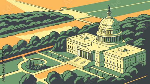 Stylized Illustration of US Capitol Building in Washington DC
