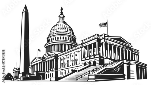 Washington DC Skyline Illustration with Capitol and Monument