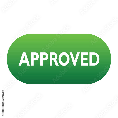 Modern Green Approved Button Icon for Web Design and Mobile App UI - Vector Illustration of Rounded Pill-Shaped Status Element with Gradient for Digital Interface Success and User Confirmation