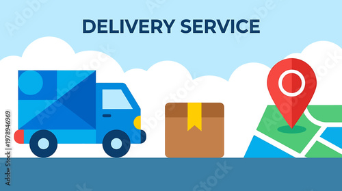 Reliable Delivery Service Truck and Package with Map Pin Icon