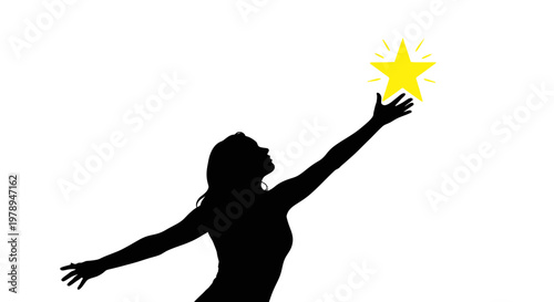 Silhouette of woman reaching for a glowing star, representing dreams and aspirations