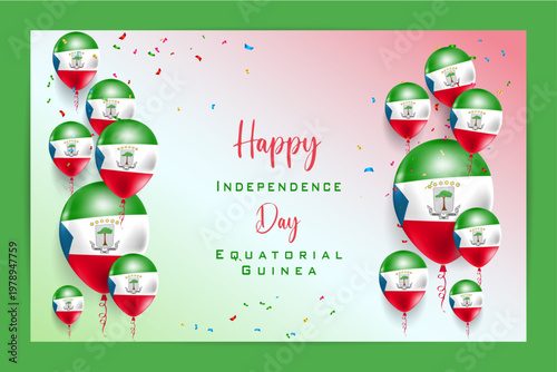 High quality 3D balloon flag card for Equatorial Guinea Independence Day, with bold national colors and festive elements, ideal for patriotic celebrations, events and promotional use.