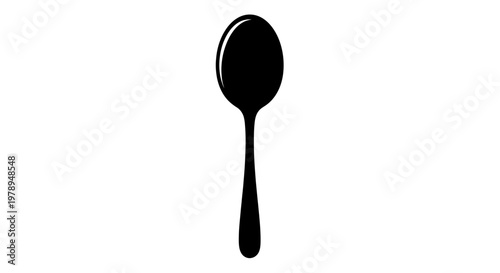Simple Black Spoon Silhouette Isolated on White Background, Kitchen Utensil