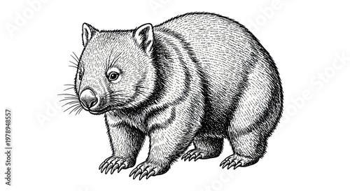 Wombat illustration, hand-drawn sketch of Australian marsupial, isolated on white background