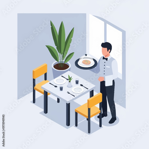 Waiter serving food at a table.