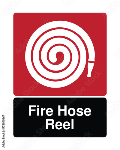 Fire Hose Reel Safety Sign Vector with Icon and Label, Emergency Fire Equipment Symbol for Workplace, Industrial and Public Building Fire Safety Signage Design