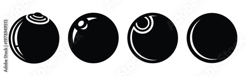 cannonball silhouette simple icon set, black color and white background