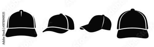 cap silhouette simple icon set, black color and white background