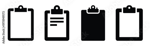 clipboard silhouette simple icon set, black color and white background