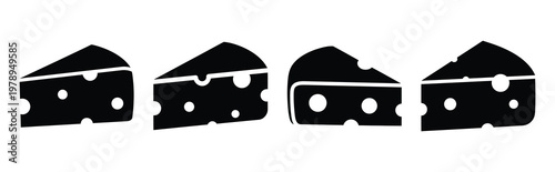 cheese silhouette simple icon set, black color and white background
