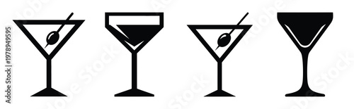 cocktail silhouette simple icon set, black color and white background