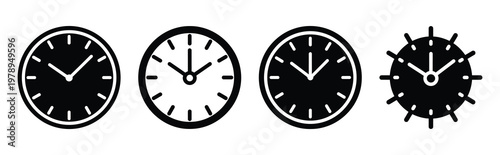 clock wall silhouette icon set, black color and white background