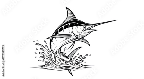 Jumping Marlin Fish Illustration - Saltwater Sport Fishing