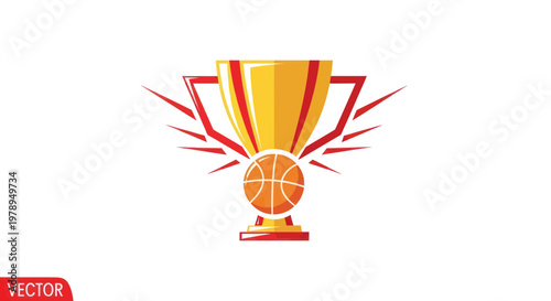 Golden Basketball Trophy with Red Wings and Ball - Sports Championship Award