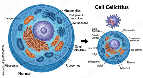 Normal Cell vs Infected Cell: Biology Science Illustration