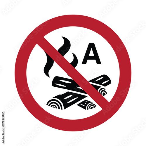 Do Not Use on Class A Fires Prohibition Sign Vector, Fire Safety Symbol for Wood Paper Fabric Fires Restriction, Workplace and Industrial Fire Safety Warning Icon