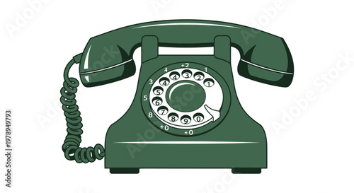 Vintage Green Rotary Dial Telephone Isolated on White Background