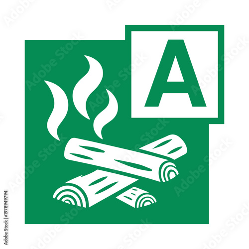 Fire Class A Icon Vector for Wood Paper Fabric Fires, Combustible Materials Safety Symbol for Fire Extinguisher Use, Workplace and Industrial Fire Safety Signage
