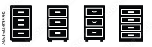 file cabinet silhouette icon set, black color and white background
